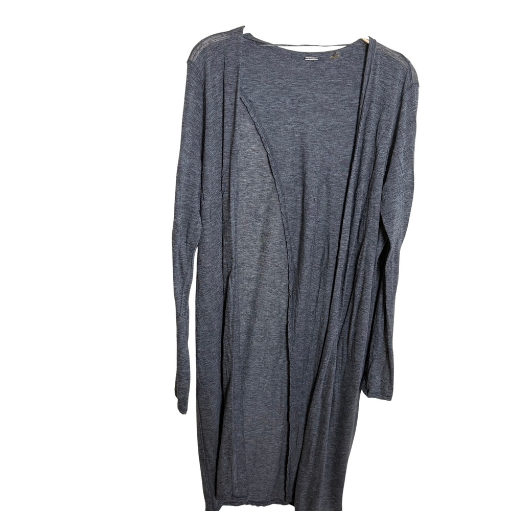 Elie Tahari Gray Lyocell Wool Blend Longline‎ Open Front Duster Cardigan XL